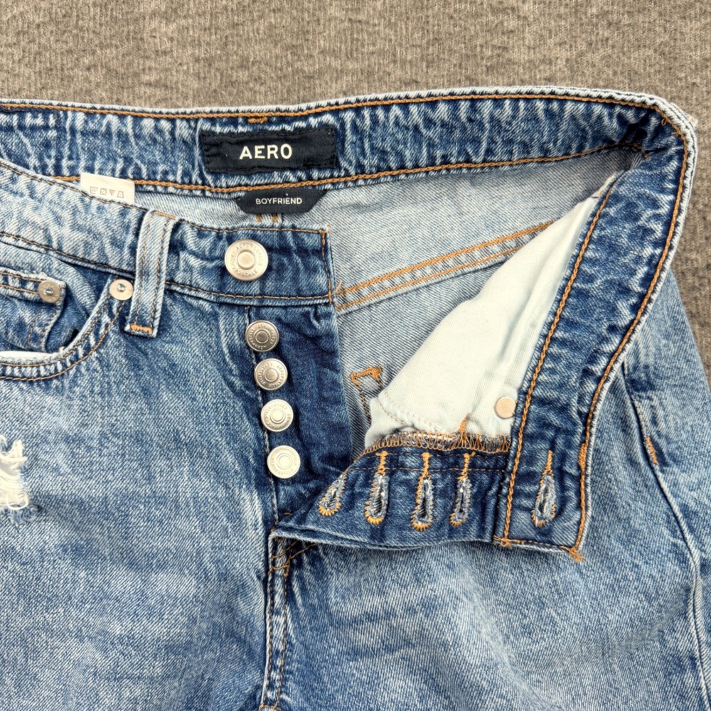 Aeropostale Aero Boyfriend Distressed Light Wash Button Fly Denim Jeans 00‎ Reg - Picture 6 of 14